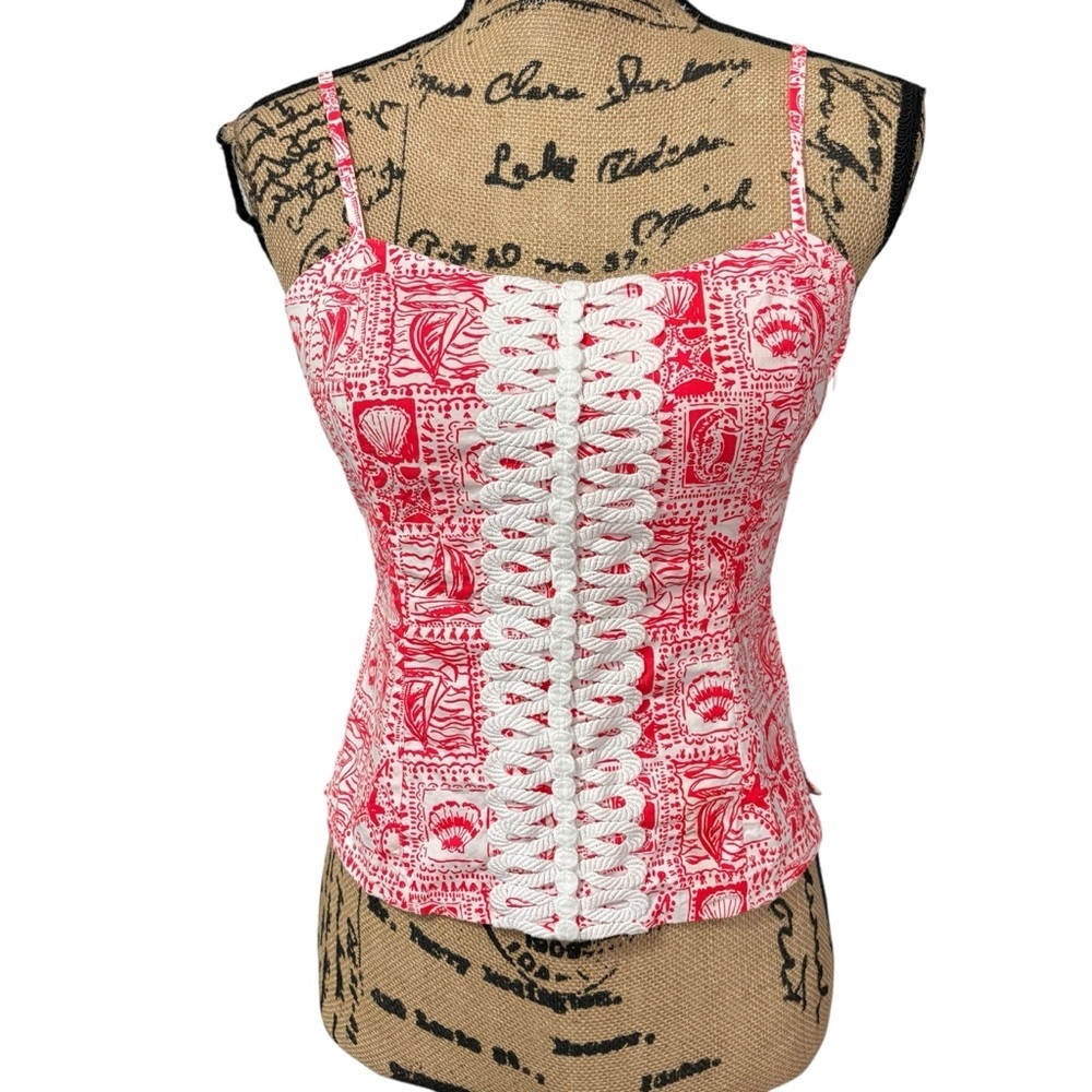 Lilly Pulitzer Shelli Stretch Top Cut Out Back Mizner Red Seaside Harbor Size 2 - Picture 2 of 9